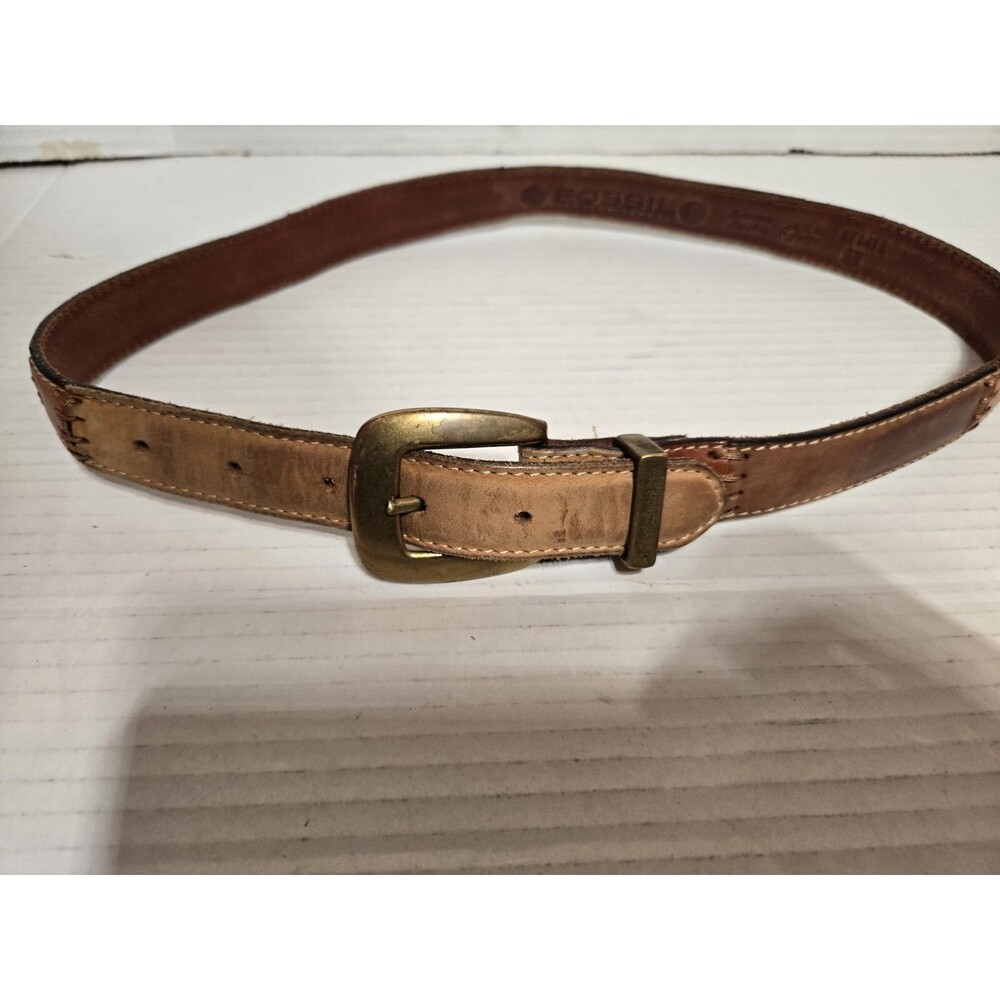 Fossil Leather Womens Girls Leather Belt Tarnished Brass Buckle, Size M